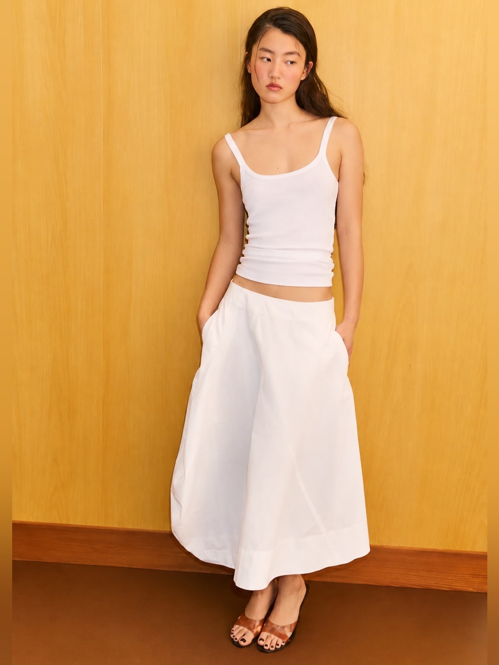 Zara White Asymmetric Balloon Bubble Hem Cotton Midi Skirt XS NWT